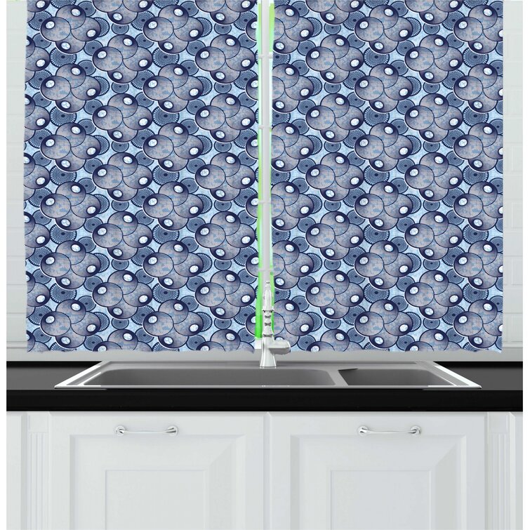 Navy Blue 55'' W Kitchen Curtain In 